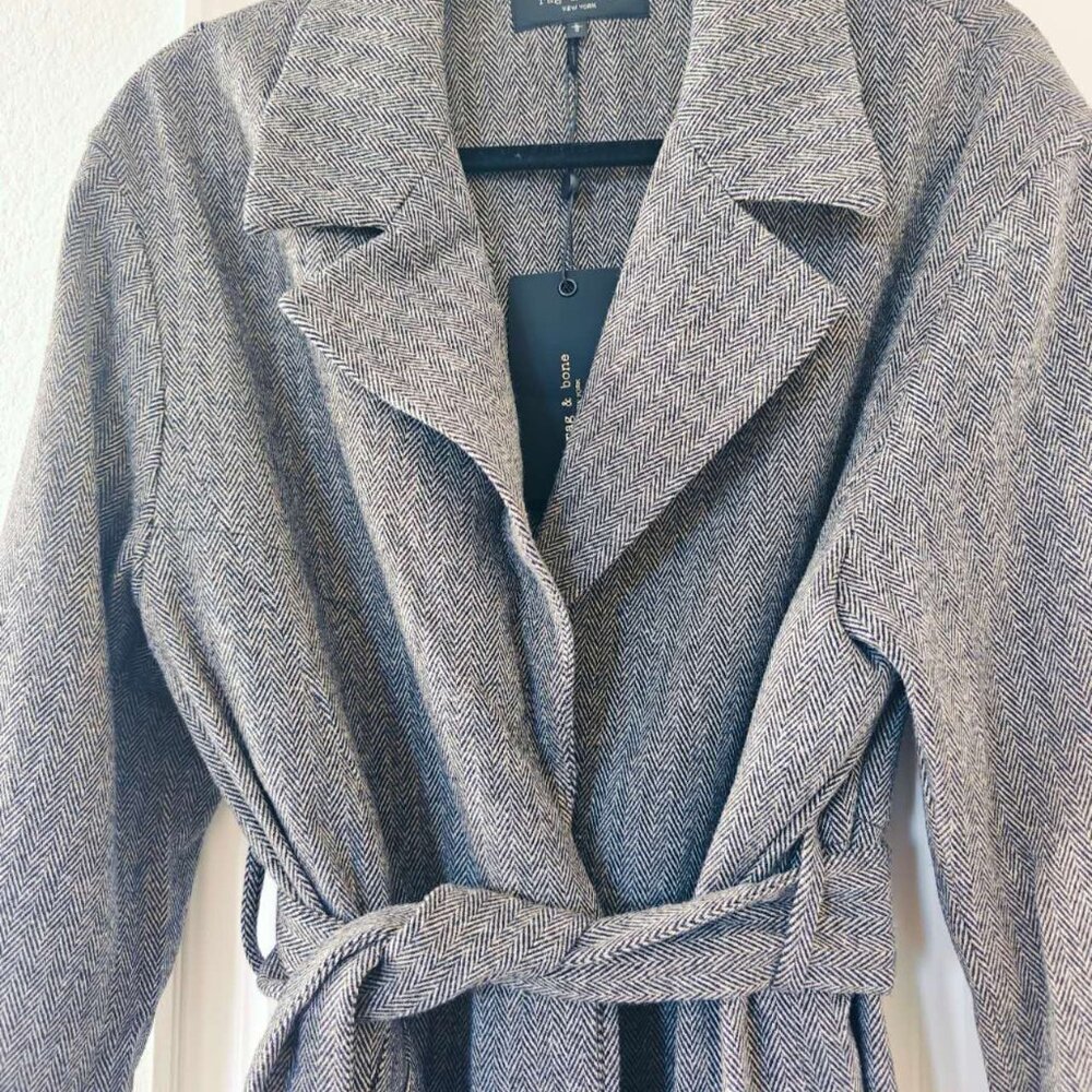 NWT rag & bone ​Sven Herringbone Belted Wool Coat - Picture 5 of 8